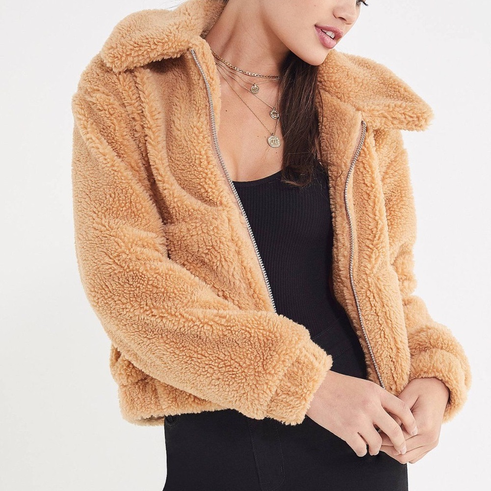 NWT Urban Outfitters cropped teddy jacket in tan